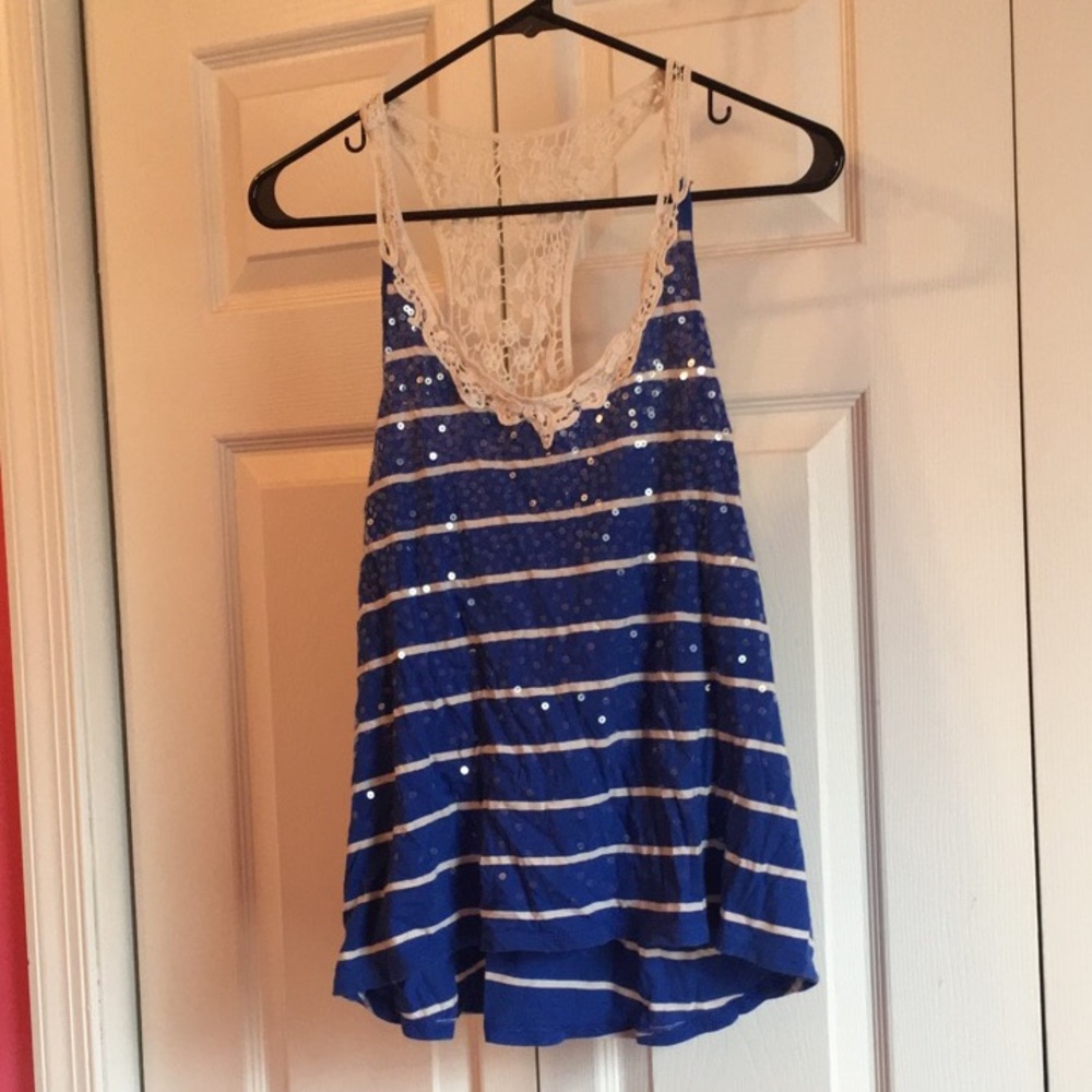 Blue & white striped summer tank top